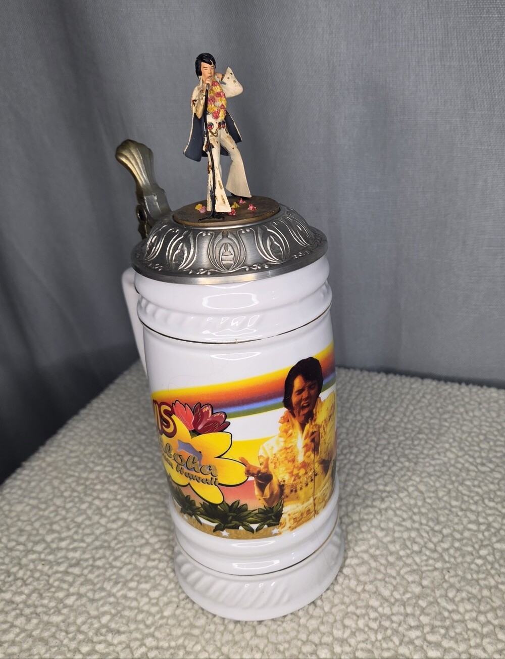 Elvis Presley Collectible Ceramic Stein with Figurine -Aloha Hawaii
